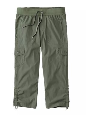 LL BEAN Vista Camp Pant Crop Thyme Green Elastic Waist Hike Leisure Sz LARGE $79